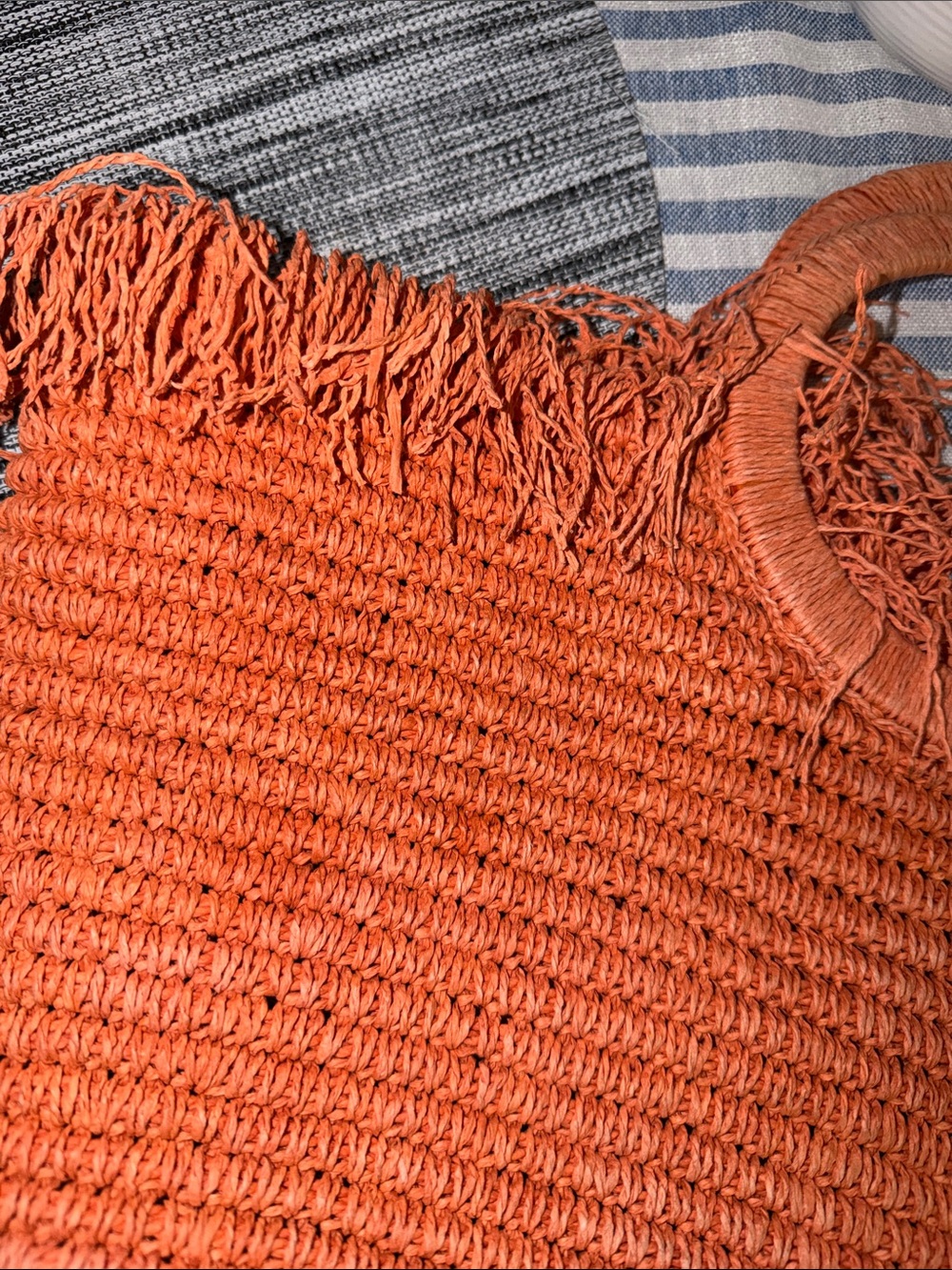 Orange Woven Fringe Circle-Handle Tote - Picture 3 of 6